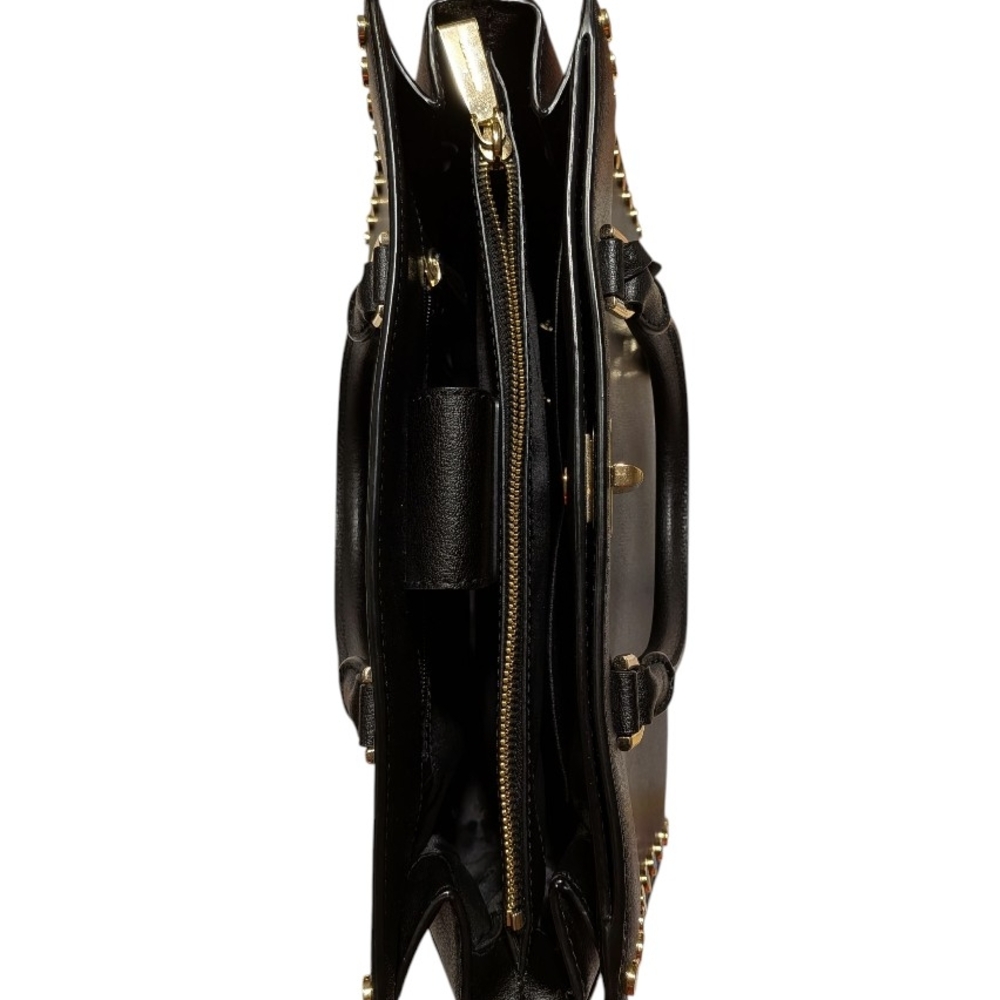 Michael Kors Studded Leather Satchel Handbag Black/Gold One Size - Picture 6 of 16